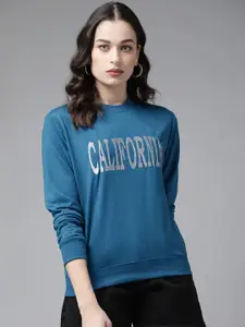 KASSUALLY Women Navy Blue & Silver Embroidered Sweatshirt