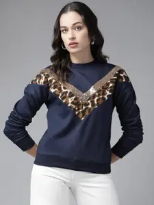 KASSUALLY Women Navy Blue Printed Sweatshirt