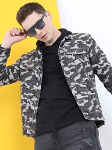 HIGHLANDER Men Olive Green Camouflage Printed Tailored Jacket