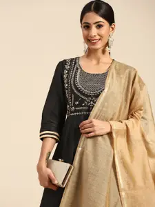 all about you Black & Golden Lurex & Sequin Embroidered Ethnic Maxi Dress with Dupatta