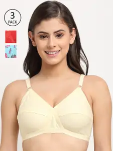 Friskers Pack of 3 Red & Beige Non padded Premium Cotton Bra