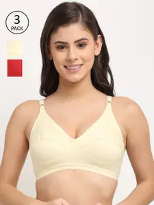 Friskers Pack of 3 Red & Cream-Colored Solid Non Wired Medium Coverage Cotton T-shirt Bra