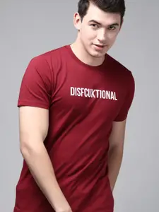 French Connection Men Red Typography Printed Pure Cotton Slim Fit T-shirt