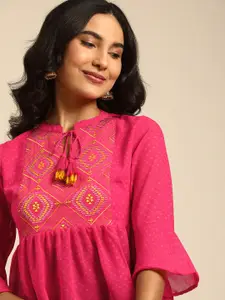 all about you Women Pink Geometric Embroidered Thread Work Empire Top