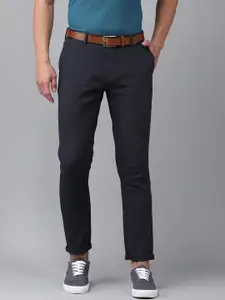 U.S. Polo Assn. Men Navy Blue Self-Design Austin Trim Fit Regular Trousers