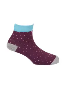 The Tie Hub Men Purple & Grey Polka Dot Ankle Length Socks