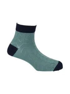 The Tie Hub Men Sea Green & Grey Patterned Ankle-Length Socks