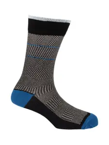 The Tie Hub Black and Blue Striped Ankle Length Socks