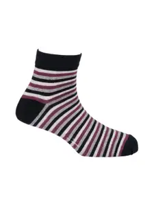 The Tie Hub Grey & Black Striped Ankle Length Socks