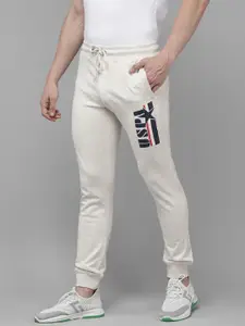 U.S. Polo Assn. Denim Co. Men Grey Melange Brand Logo Printed Slim Fit  Joggers