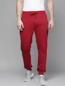 U.S. Polo Assn. Men Maroon Slim Fit Brand Logo Embroidery Detail Joggers