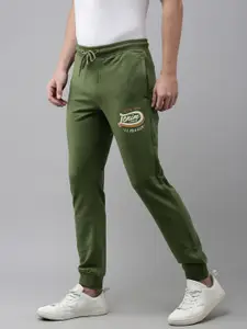U.S. Polo Assn. Denim Co. Men Olive Green Slim Fit Brand Logo Print Detail Joggers