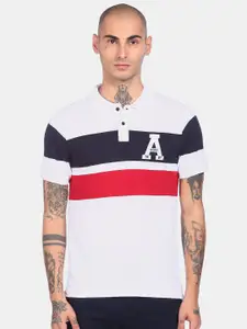 Aeropostale Men White & bright gray Striped Polo Collar Pockets T-shirt