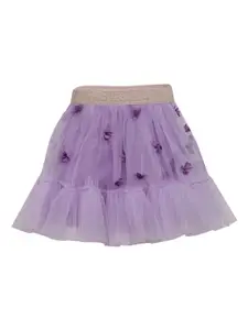 A Little Fable Girls Purple Embroidered Knee-Length Flared Tutu Skirt
