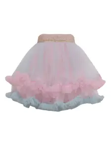 A Little Fable Girls White & Pink Solid Knee-Length Flared Skirt