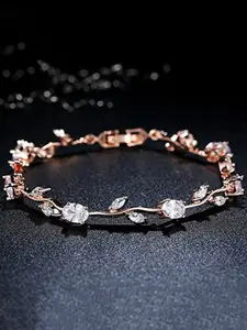 Yellow Chimes Women Rose Gold white Crystals studded Bracelet