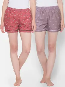 FashionRack Women Pack Of 2 Brown & Grey Printed Lounge Shorts
