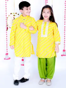 KID1 Boys Yellow Striped Pure Cotton Kurta with Pyjamas