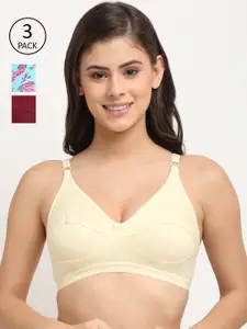 Friskers Woman Pack of 3 Maroon & Beige Non padded Premium Cotton Bra