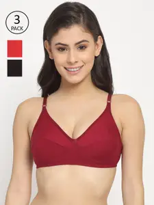 Friskers Pack Of 3 Red & Black Non-Padded Cotton Bra O-312-03-314-14-318-01-30