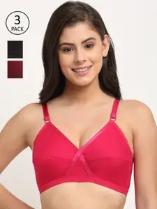 Friskers Pack of 3 Maroon & Magenta Non padded Premium Cotton Bra