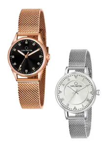 CARLINGTON Women Set Of 2 Multicoloured Embellished Dial Stainless Steel Watch