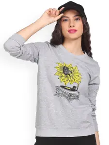 Sugr Women Grey Round Neck Printed Sweatshirt