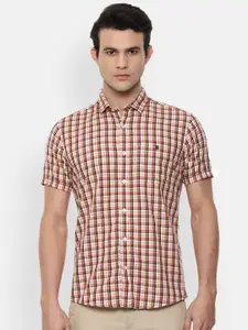 Louis Philippe Jeans Men Cream-Coloured Slim Fit Checked Casual Shirt
