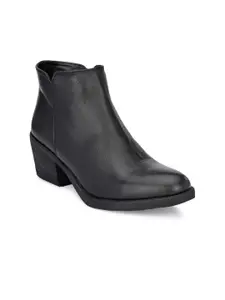 CARLO ROMANO Women Black Textured Leather Flat Boots