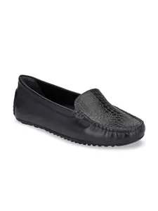 CARLO ROMANO Women Black Textured Leather Loafers