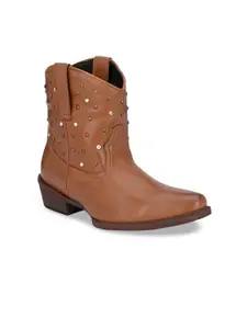 CARLO ROMANO Women Tan Genuine Leather Flat Boots