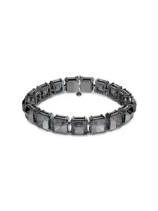 SWAROVSKI Women Grey Crystals Rhodium-Plated Wraparound Bracelet