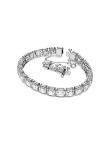 SWAROVSKI Women White Crystals Rhodium-Plated Cuff Bracelet