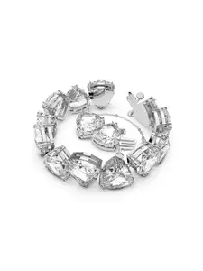 SWAROVSKI Women White & Silver-Toned Crystals Rhodium-Plated Wraparound Bracelet