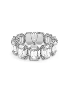 SWAROVSKI Women White & Silver-Toned Crystals Rhodium-Plated Wraparound Bracelet