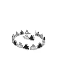 SWAROVSKI Women Black & White Crystals Rhodium-Plated Cuff Bracelet