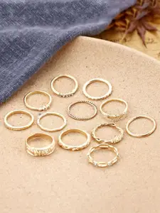 Yellow Chimes Set Of 12 Gold-Plated White Stone-Studded Finger Ring