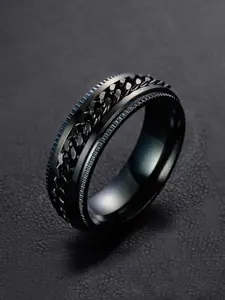 Yellow Chimes Men Black Stainless Steel Finger Ring