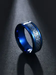 Yellow Chimes Men Blue Dragon Celtic Inlay Polish Titanium Steel Finger Ring