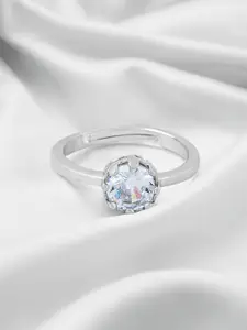 Yellow Chimes Silver-Plated White Crystal-Studded Adjustable Finger Ring