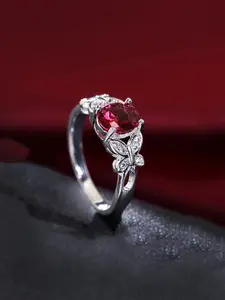 Yellow Chimes Silver Toned  Ruby Crystal Ring