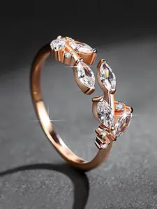 Yellow Chimes Rose Gold-Toned Rose Gold-Plated White Crystal-Studded Finger Ring