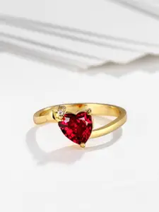 Yellow Chimes Gold-Plated Red Crystal-Studded Finger Ring