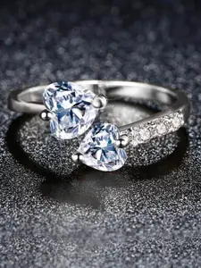 Yellow Chimes Silver-Plated Crystal-Studded Adjustable Finger Ring