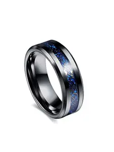 Yellow Chimes Men Blue & Black Stainless Steel Band Finger Ring