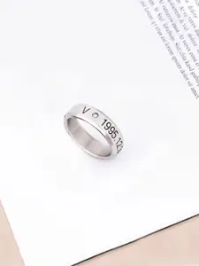 Yellow Chimes Silver-Toned Kpop BTS Bangtan Boys V Name & DOB Band Finger Ring