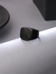 Yellow Chimes Men Black Stainless Steel Band Finger Ring