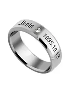 Yellow Chimes Men Silver-Toned Kpop BTS Bangtan Boys Jimin Name & DOB Band Finger Ring