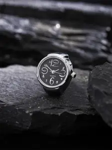 Yellow Chimes Black Dial Analog Watch Stretchable FInger Ring