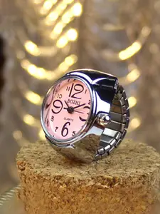 Yellow Chimes Pink & Silver Toned Stainless Steel Analog Watch Ring